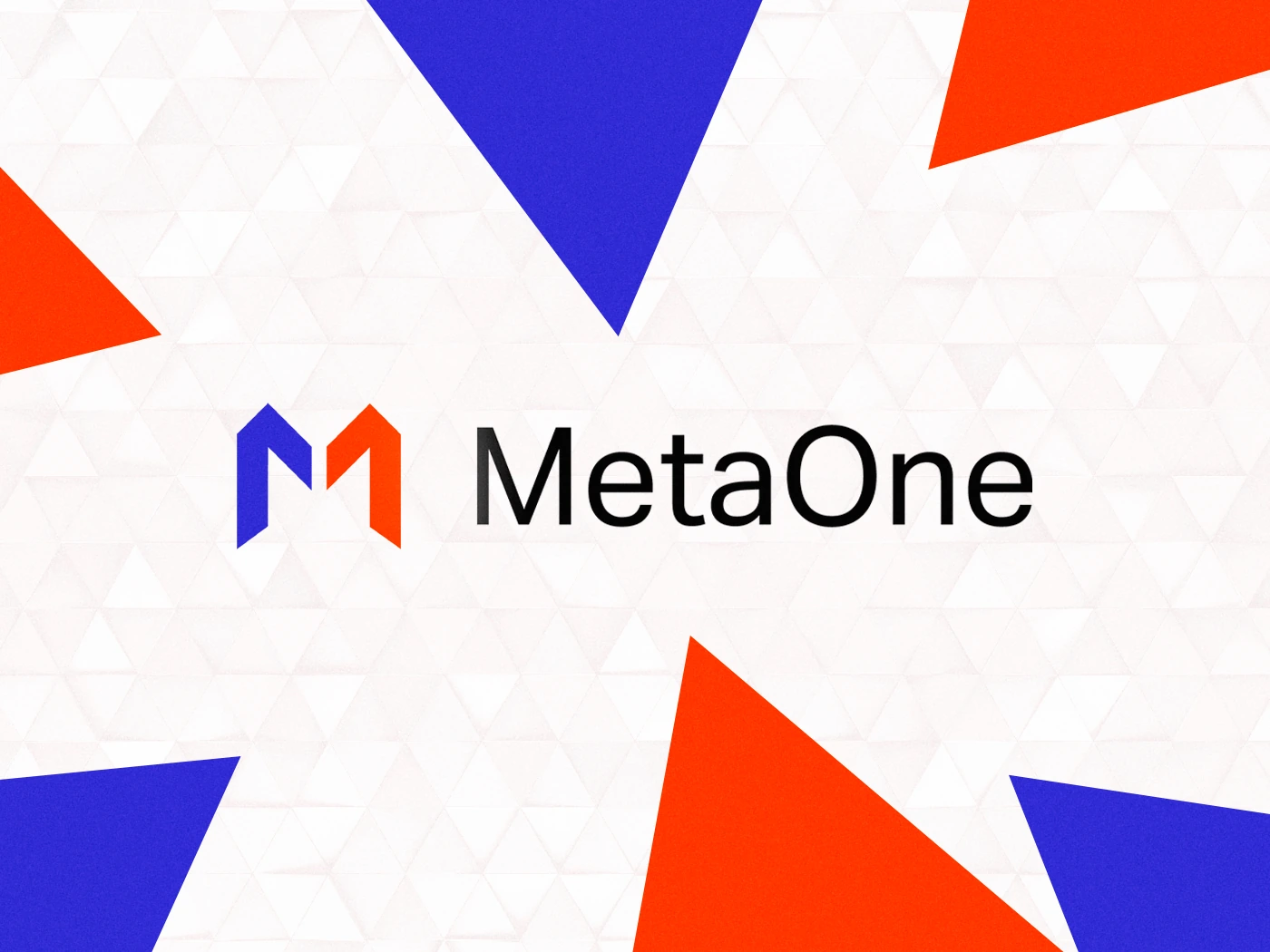 El logotipo de MetaOne sobre el patrón de triángulos de la marca